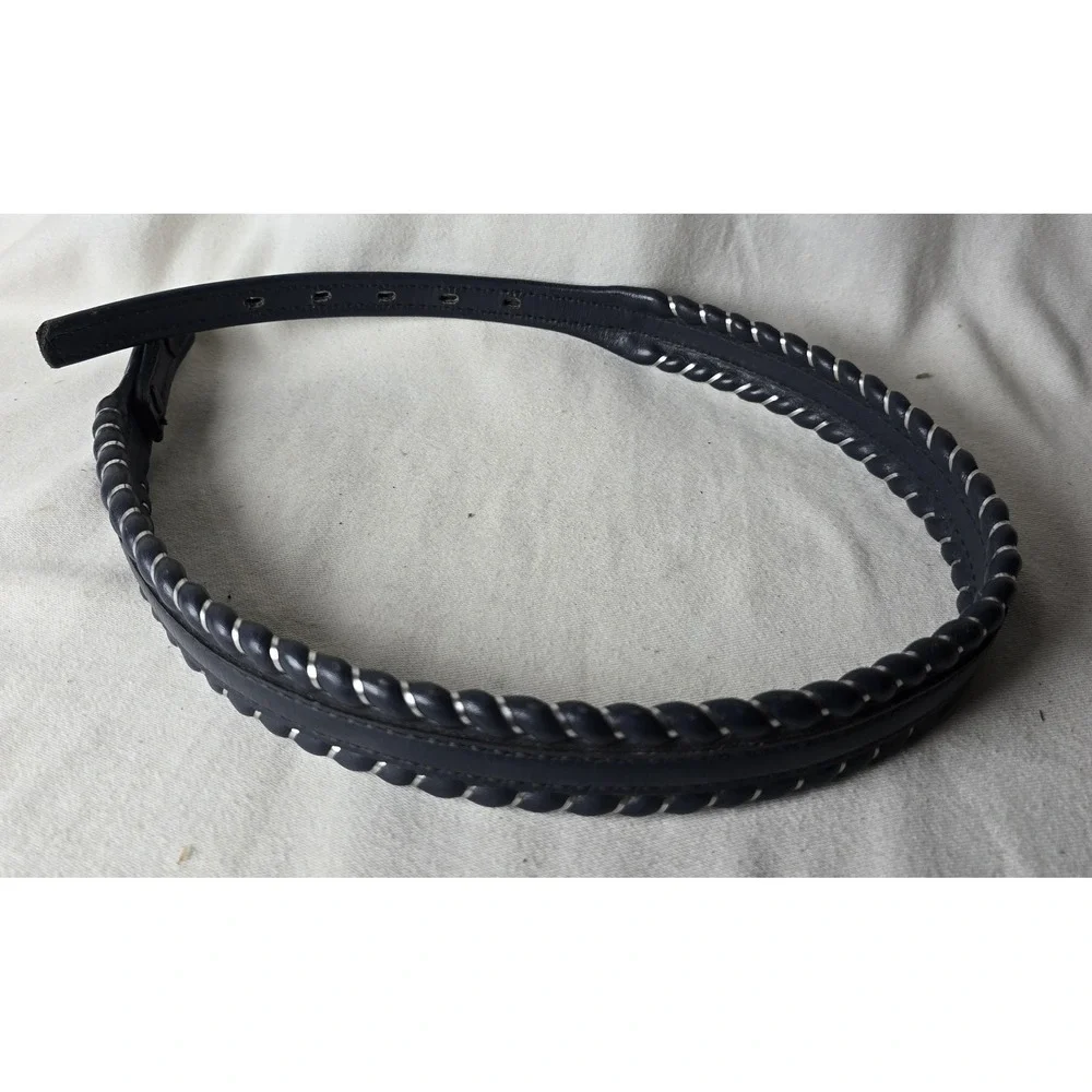 Dun Dee Vintage Belt Strap Full Grain Cowhide Size 28 Blue with Silver Edge